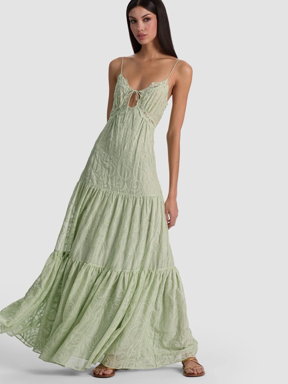 Nicky laced Eyelet Maxi Dress with Spaghetti Straps